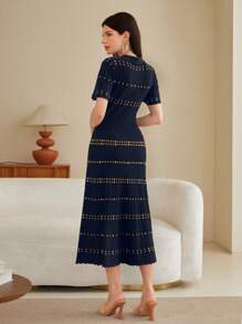 Modelyn Geo Pattern Polo Neck Sweater Dress - Royal Blue - View 2