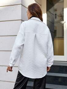 EURMUSE Button Front Long Sleeve Women's Jacket With Pockets - White - View 2