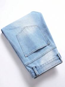 Men Ripped Patched Jeans - Light Wash - View 4