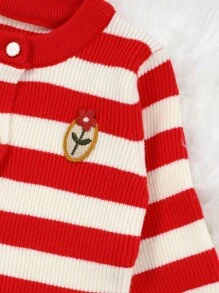 Baby Girls' Striped Flower & Embroidery Decor Cardigan - Red - View 5