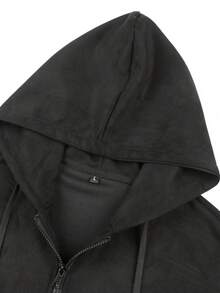 Chaqueta Con Capucha De Cordón Y Color Sólido Para Hombre - Negro - Ver 6