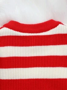 Baby Girls' Striped Flower & Embroidery Decor Cardigan - Red - View 6