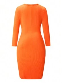 SHEIN LUNE 大尺寸修身針織毛衣裙 - 亮橙色 - 查看 2