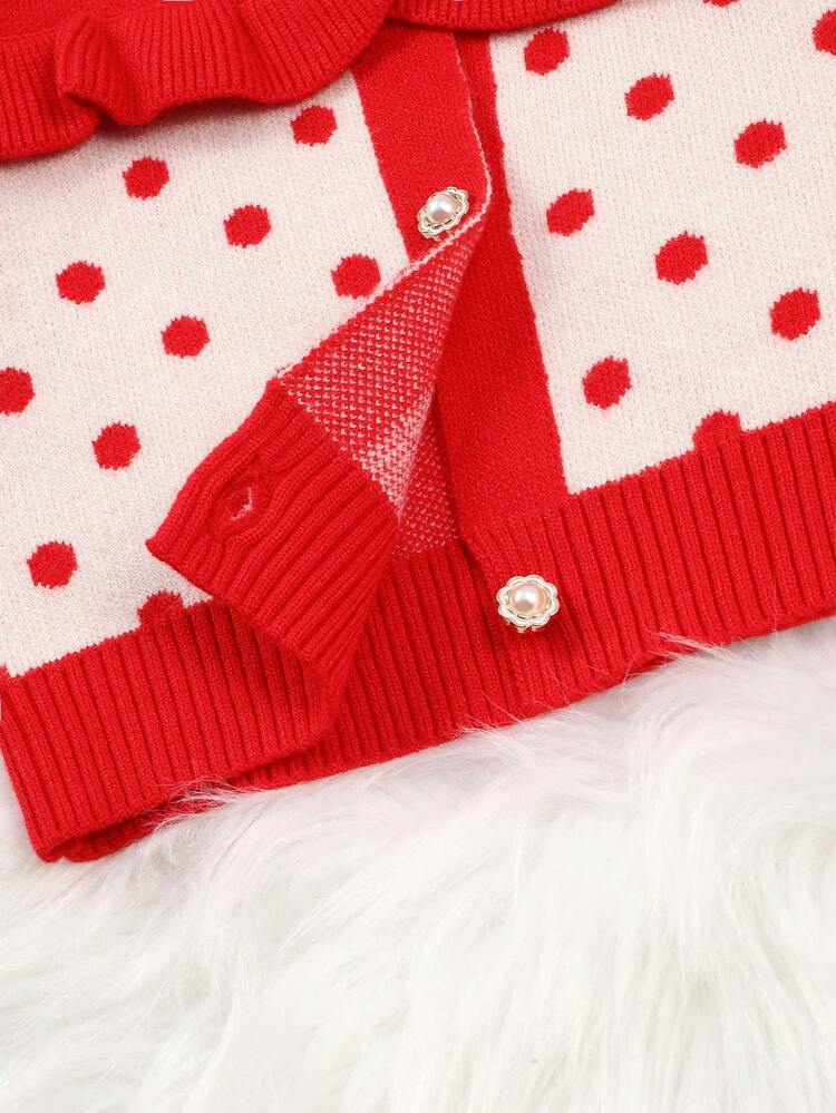 Baby Girls' Color Block Polka Dot Pattern Cardigan Sweater