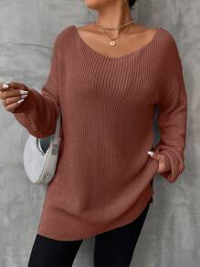 SHEIN LUNE Plus Size Drop Shoulder Sweater - Redwood - View 5