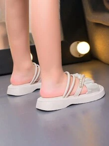 女孩人造珍珠裝飾戶外拖鞋