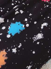 SHEIN Little Girl's Tie Dye Hoodie And Sweatpants Outfit With Sunglasses Girl Print - Black - View 4