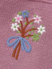 嬰兒女寶寶花卉刺繡針織連身衣 - 粉色 - 查看 4