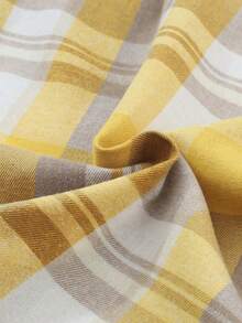 Women Long Sleeve Plaid Button Down Blouse Top - Yellow - View 7