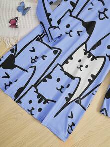 SHEIN Girls' Cat Printed Mid-length Dress - Blue - View 5