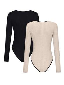 SHEIN Unity 2 件女式拼色飾邊連身衣 - 彩色 - 查看 2