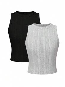 SHEIN LUNE 女士2入組肋紋背心 - 彩色 - 查看 1