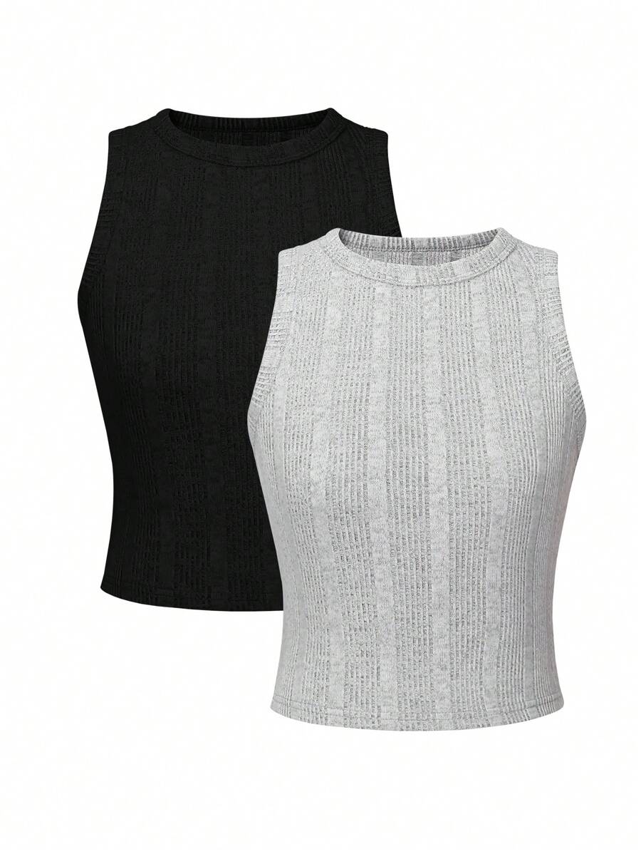 SHEIN LUNE 女士2入組肋紋背心 - 彩色 - 查看 1