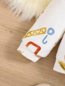 SHEIN 男嬰卡通圖案連帽衫和運動褲 - 杏色 - 查看 9