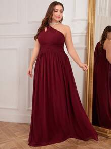 Plus Size Asymmetrical Neck Chiffon Dress With Flowing Sleeves, Bridesmaid Dress, Bride Dress, Birthday Women Outfits, Graduation Dress, Formal Dress - Burgundy - View 4