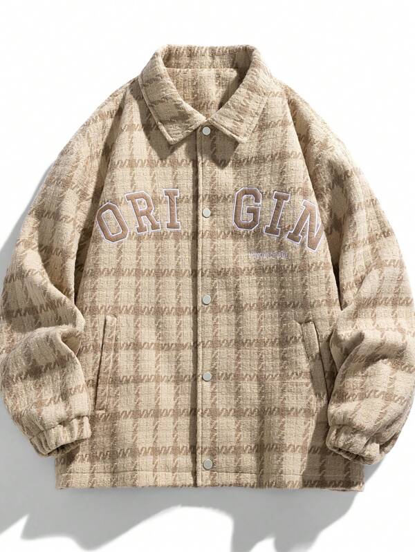 Homme Veste À Carreaux & À Lettres Épaule tombante
