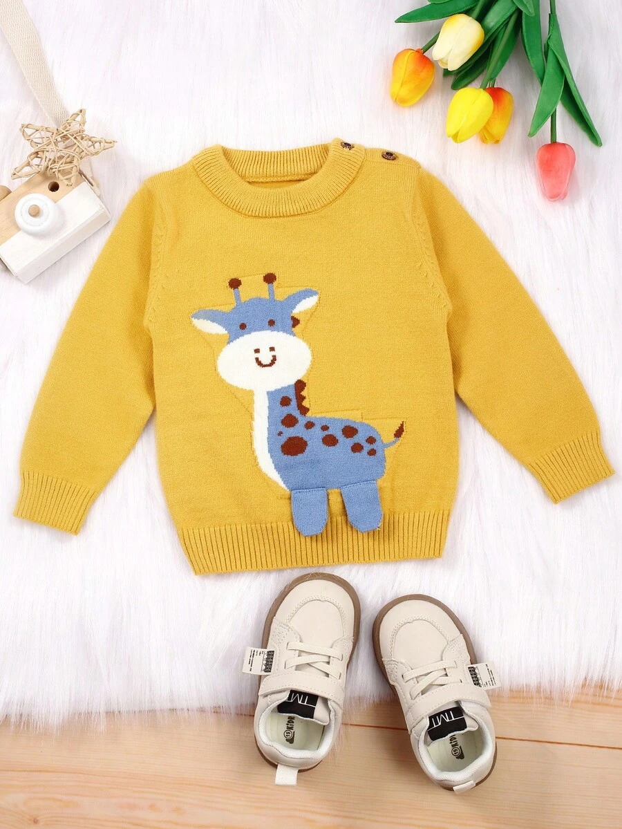 Em bé Con trai Hình con hươu cao cổ Vòng cổ Áo len - Màu vàng - Xem 1