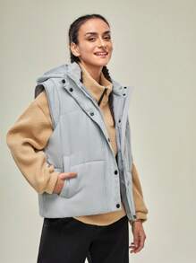 In My Nature 女士冬季背心带可拆卸帽子，适合城市户外使用 - 灰色 - 查看 3