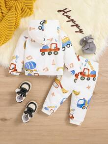 SHEIN 男嬰卡通圖案連帽衫和運動褲 - 杏色 - 查看 4