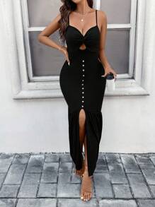 女士度假性感扭纹镂空细肩带连衣裙