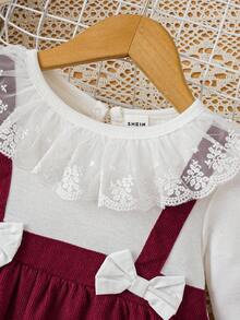 Vestido Color Block Con Empalme De Encaje Para Bebé Niña - Burdeos - Ver 3