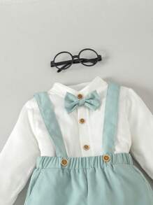 嬰兒男寶寶紳士禮服襯衫+可調節背帶褲裝套裝 - 彩色 - 查看 4