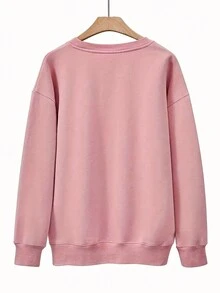 Plus Halloween Print Drop Shoulder Sweatshirt - Baby Pink - View 2