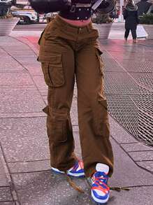 Flap Pocket Side Cargo Jeans - Brown - View 2