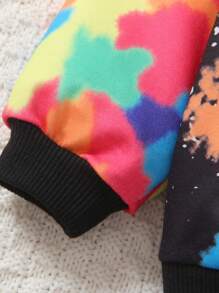 SHEIN Little Girl's Tie Dye Hoodie And Sweatpants Outfit With Sunglasses Girl Print - Black - View 5