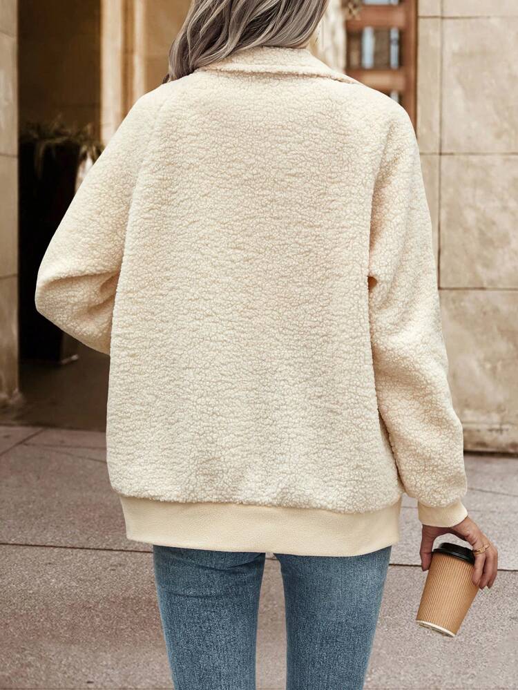 Solid Button Front Teddy Coat Fall Winter Cloth For Women