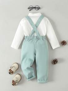 嬰兒男寶寶紳士禮服襯衫+可調節背帶褲裝套裝 - 彩色 - 查看 2