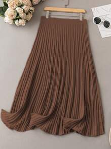 SHEIN Clasi 大尺碼咖啡色百搭毛衣裙 - 銅色 - 查看 2