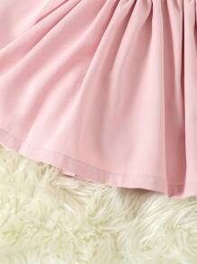 SHEIN Young Girl Birthday Party Outfit: Pink Beaded Cold-Shoulder Top & Fluffy Skirt - Pink - View 7