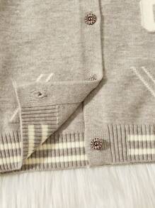 Trẻ sơ sinh Con trai Áo len Mở Với Lá thư Mô hình Raglan - Màu Xám nhạt - Xem 7