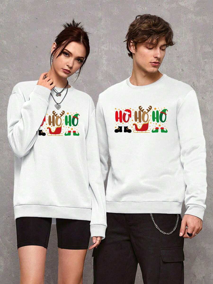 Manfinity Unisex 1 chiếc áo nỉ in hình Giáng sinh cổ tròn - trắng - Xem 1