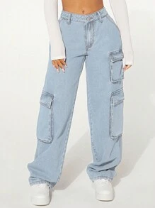 SHEIN SXY Jeans cargo con bolsillo con solapa - Lavado ligero - Ver 4