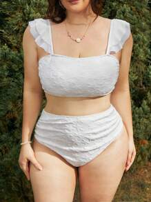 Swim Mod Plus Size Nữ In Hình Ngôi Sao Bikini Ruffle Bộ Đi Biển Mùa Hè - trắng - Xem 1