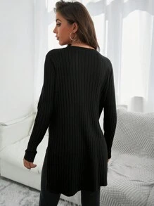 RueChic Asymmetrical High-low Split Hem Sweater - Black - View 2