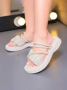 女孩人造珍珠裝飾戶外拖鞋