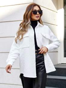 EURMUSE Button Front Long Sleeve Women's Jacket With Pockets - White - View 5