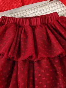SHEIN Toddler Girls' Red Short Coat With Three Layers Of Mesh Cake Skirt Outfit - Multicolor - View 3