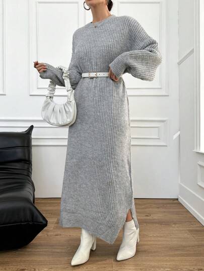SHEIN Women's Drop Shoulder Drop Shoulder Slit Knit Sweater Dress