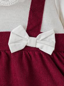 Vestido Color Block Con Empalme De Encaje Para Bebé Niña - Burdeos - Ver 4