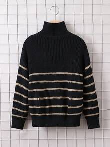 SHEIN 男孩時尚立領休閒毛衣,街頭時尚