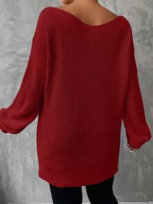 SHEIN LUNE 加大碼下垂肩毛衣 - 紅色 - 查看 2
