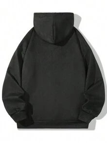 Chaqueta Con Capucha De Cordón Y Color Sólido Para Hombre - Negro - Ver 2