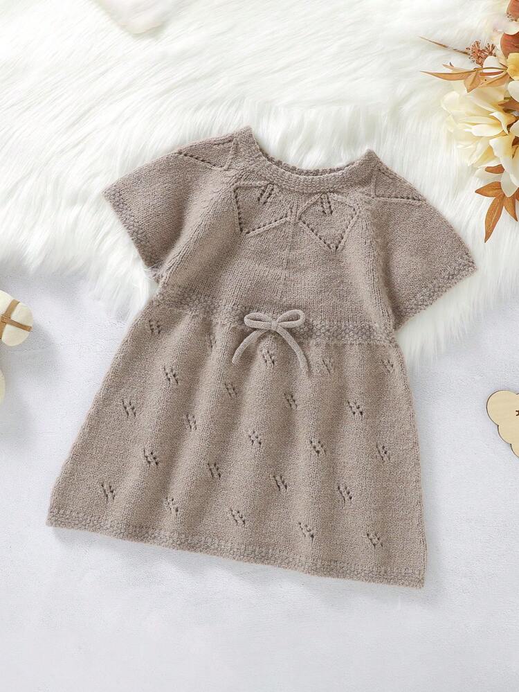 Infant Short Sleeve Bowknot Sweater Dress