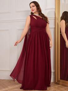 Plus Size Asymmetrical Neck Chiffon Dress With Flowing Sleeves, Bridesmaid Dress, Bride Dress, Birthday Women Outfits, Graduation Dress, Formal Dress - Burgundy - View 3
