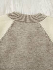 Trẻ sơ sinh Con trai Áo len Mở Với Lá thư Mô hình Raglan - Màu Xám nhạt - Xem 4