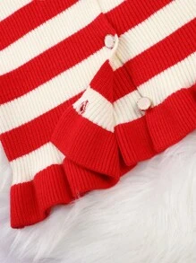 Baby Girls' Striped Flower & Embroidery Decor Cardigan - Red - View 4